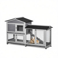 62 Inch Indoor Outdoor Wooden Rabbit Hutch with Wheels Run Box Slide-out Tray and Ramp