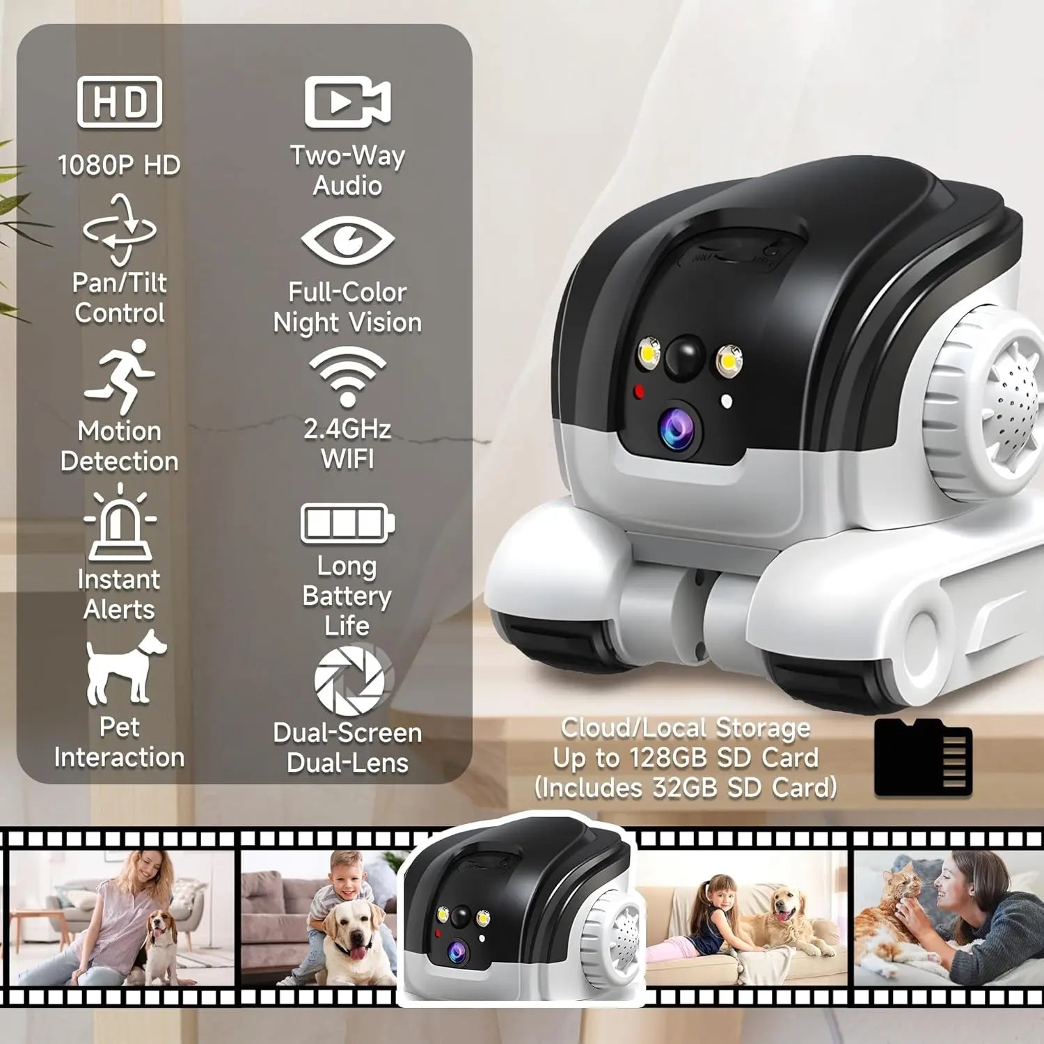 1080P Smart Pet Camera WiFi Robot 2-Way Audio Night Vision Motion Tracking(2026) - BIG FRENCHIES