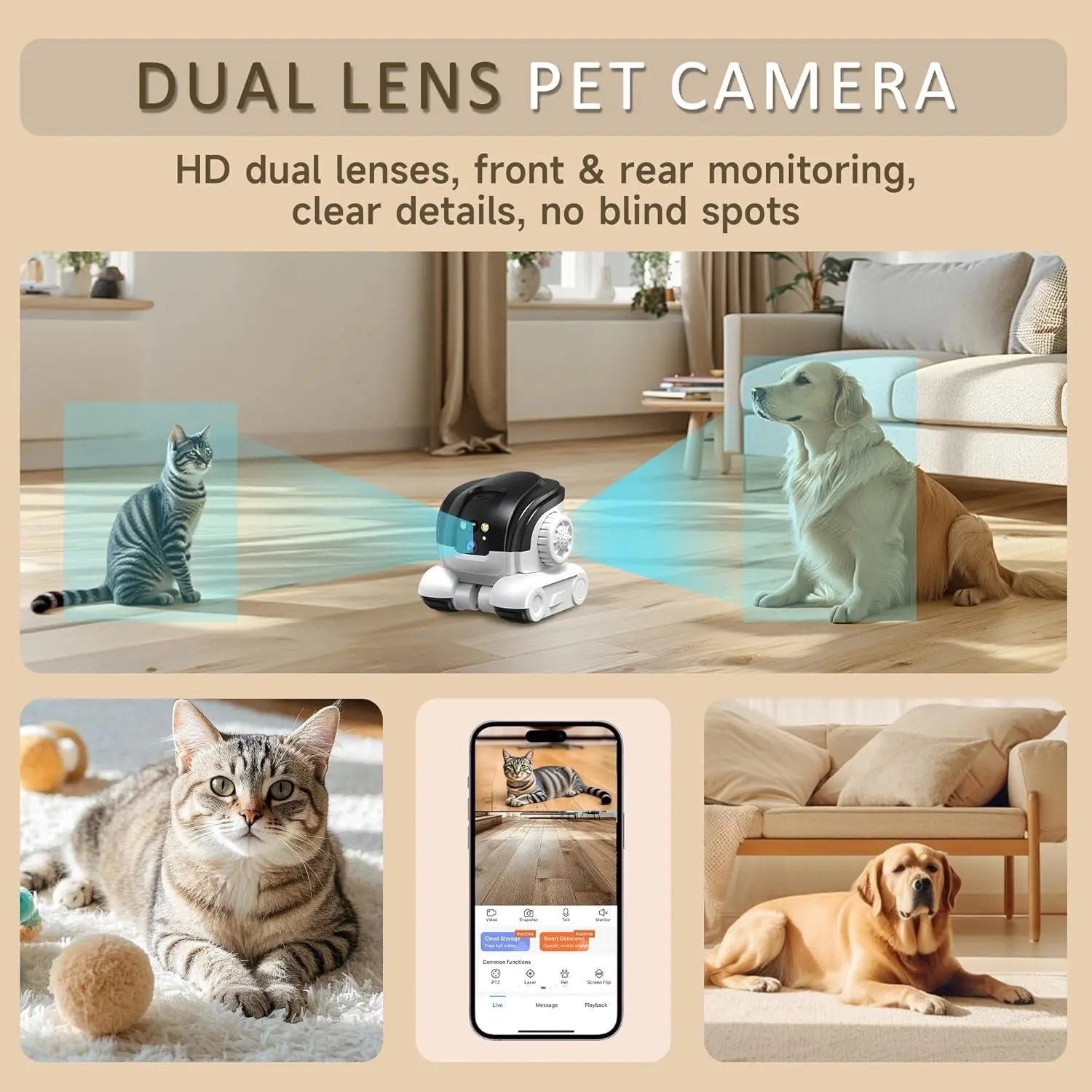 1080P Smart Pet Camera WiFi Robot 2-Way Audio Night Vision Motion Tracking(2026) - BIG FRENCHIES