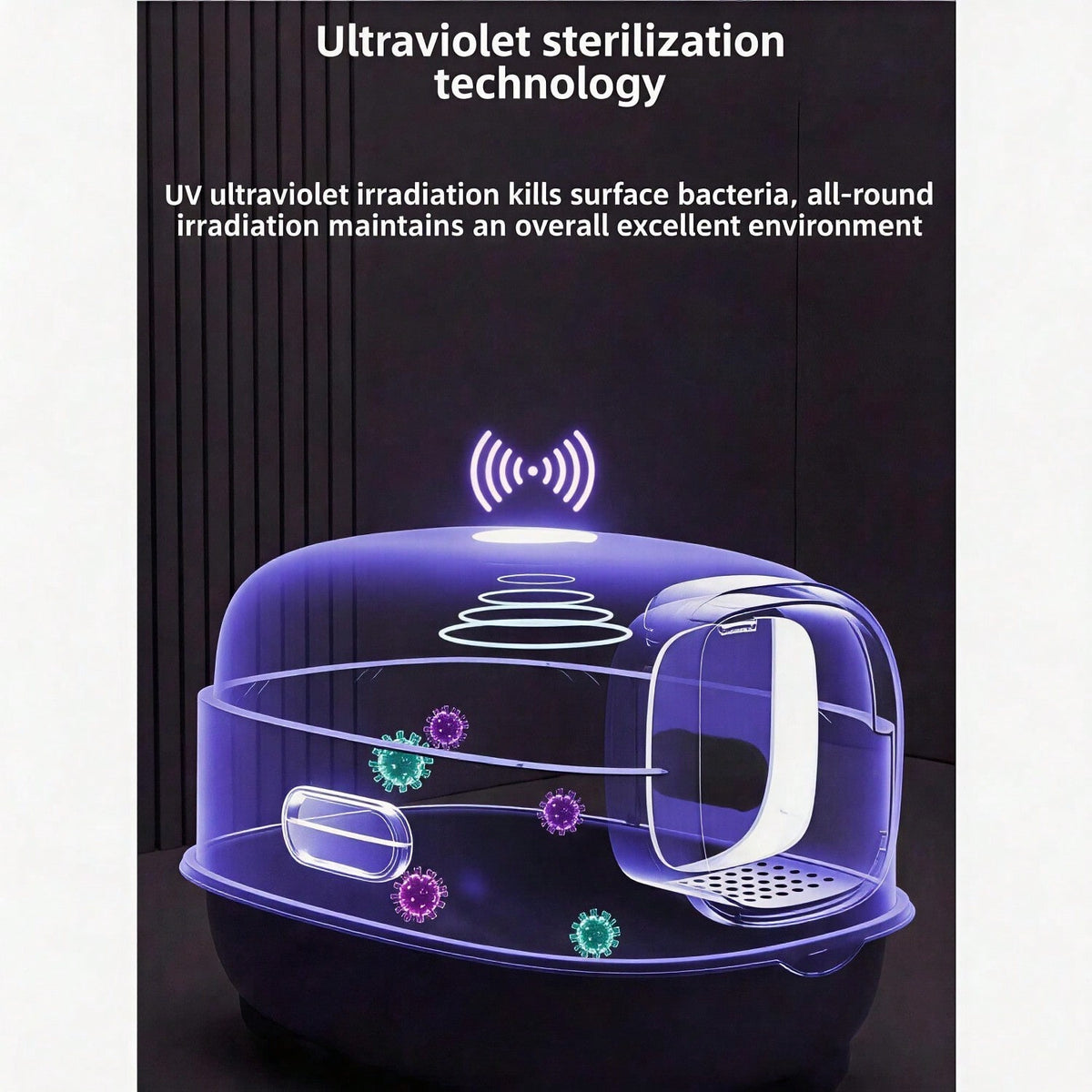 Fully Enclosed Cat Litter Box With UV Sterilization Odor Control, Large 56cm Space For Big Cats, Easy Clean 180 Flip Top