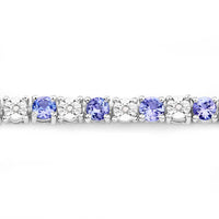 5.44 Carat Genuine Tanzanite and White Diamond .925 Sterling Silver Bracelet