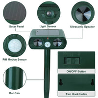 Ultrasonic Animal Repeller Solar Powered Motion Sensor Repellent IPX4 Waterproof Outdoor For Farm Garden Yard Repelling 