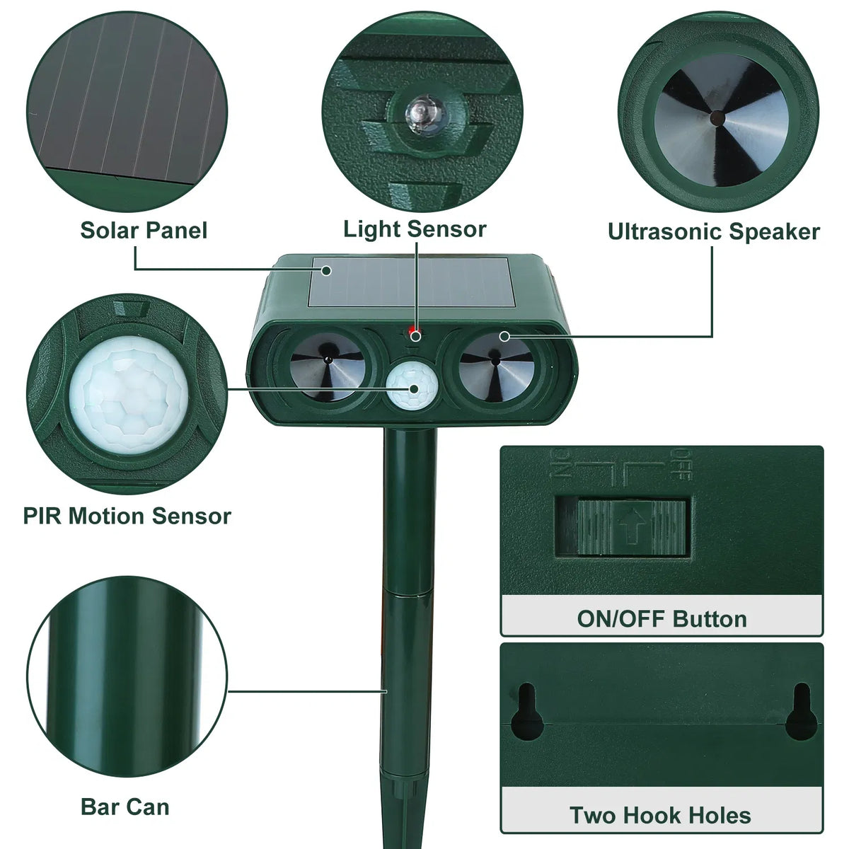 Ultrasonic Animal Repeller Solar Powered Motion Sensor Repellent IPX4 Waterproof Outdoor For Farm Garden Yard Repelling 