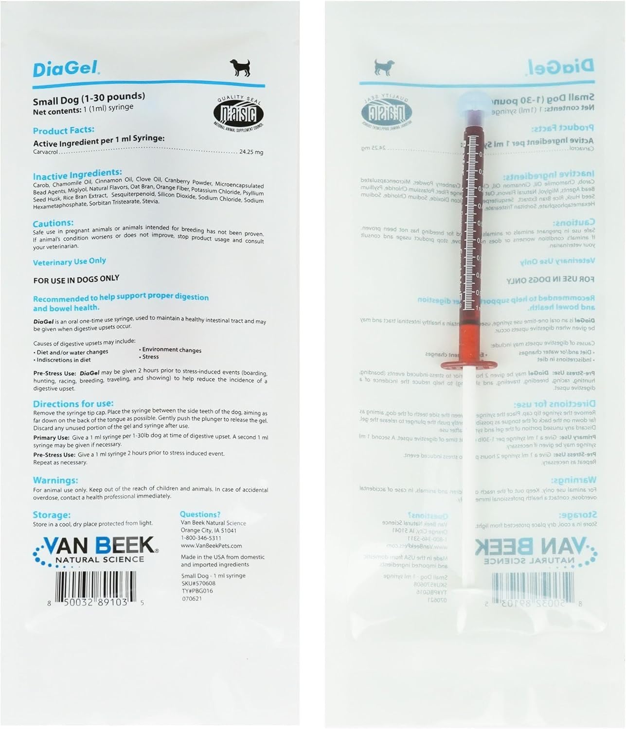 DiaGel Diarrhea Control Gel 1 ml Small Dogs Digestive Upset Loose Stool Relief