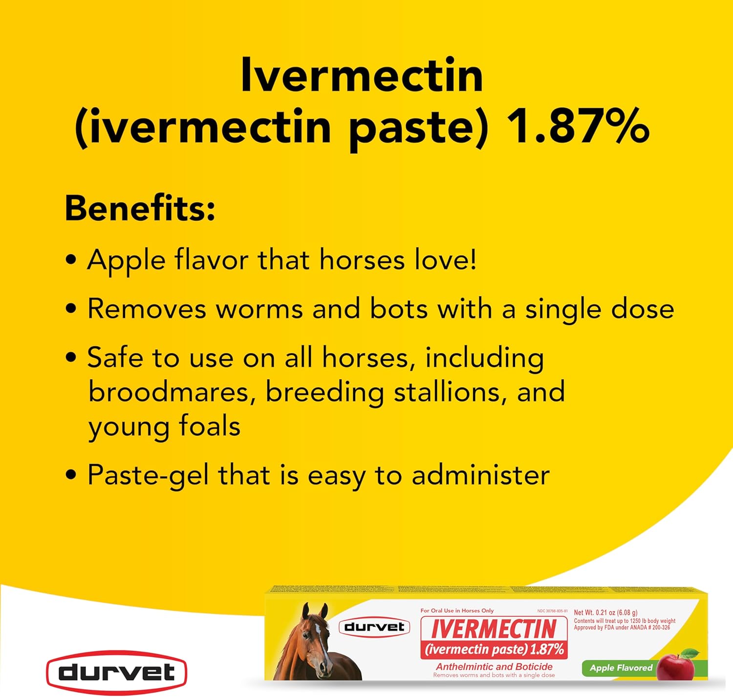 Durvet Ivermectin Horse Wormer Apple Flavor Broad Spectrum Equine Dewormer 6PCK