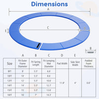 8-16 FT Trampoline Pad Replacement Safety Pad with Fixing Straps (Blue)