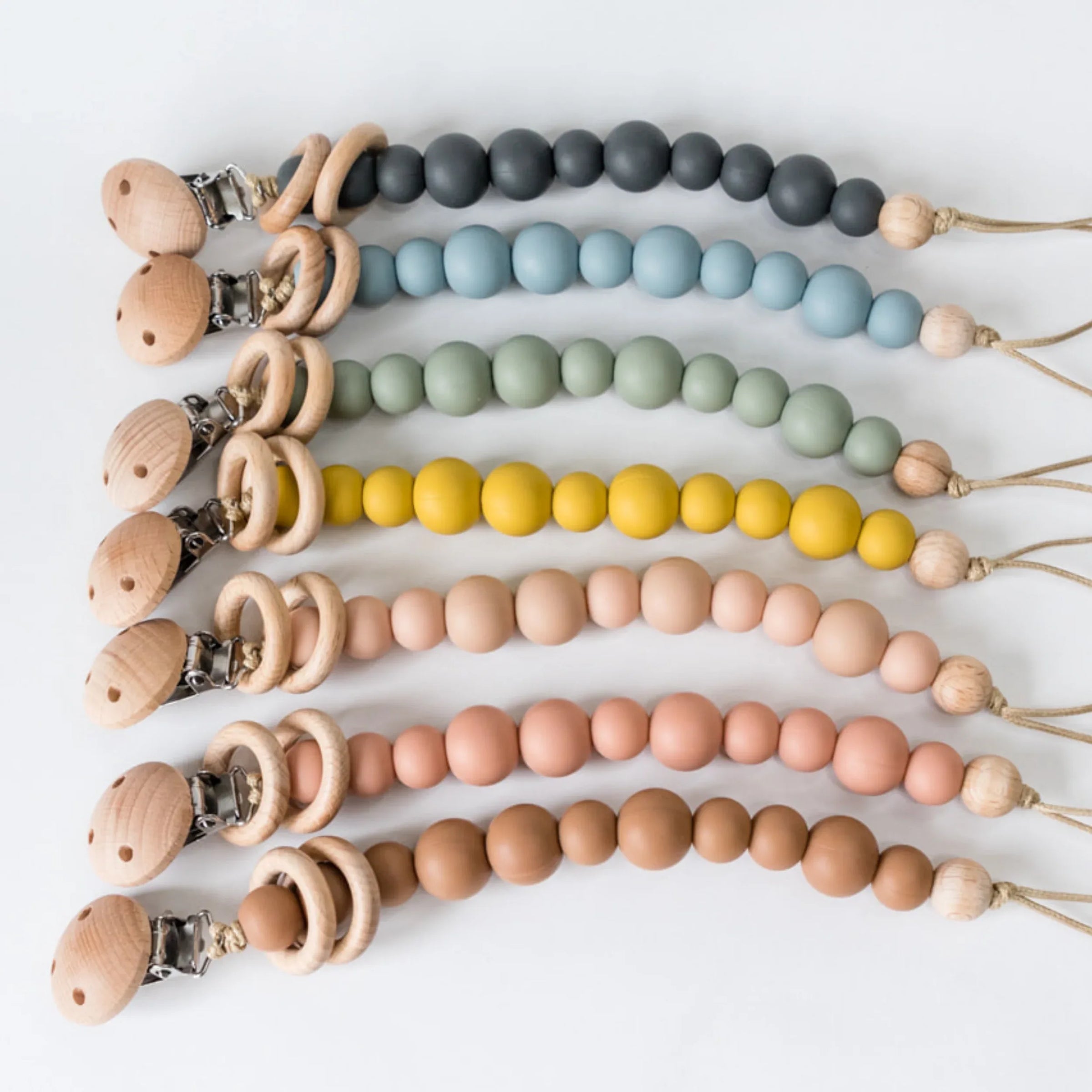 Mustard Silicone Bead & Wood Ring Pacifier Clip - BIG FRENCHIES