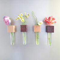 Mini Vase Magnets – Set of 2 – Beech & Walnut Wood – Decorative Fridge Magnets for Small Flowers or Greenery - BIG FRENCHIES