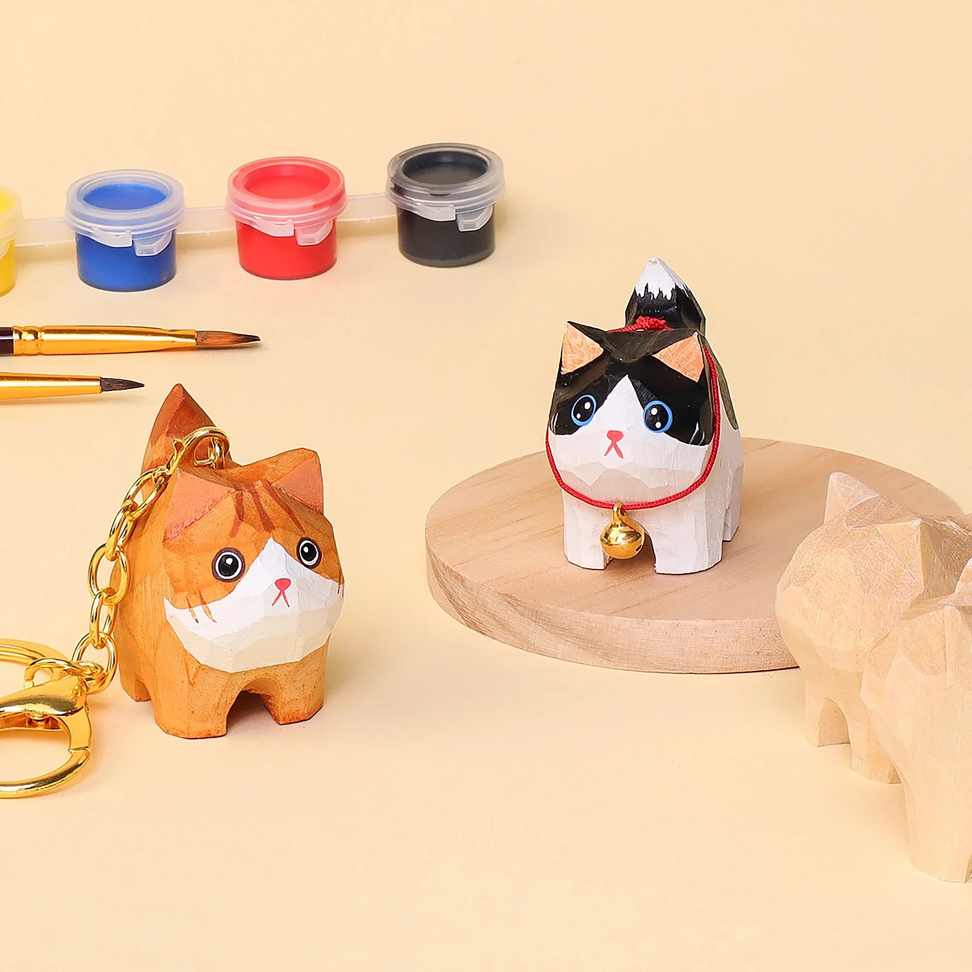Hand-Carved Cat Painting Kit – Paint Two Cats, Create a Keychain - BIG FRENCHIES