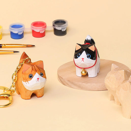 Hand-Carved Cat Painting Kit – Paint Two Cats, Create a Keychain - BIG FRENCHIES