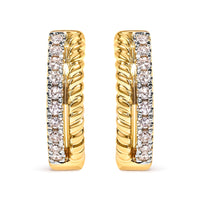 10K Yellow Gold 1/10 Cttw Diamond and Rope Twist Huggy Hoop Earrings (H-I Color, I1-I2 Clarity)