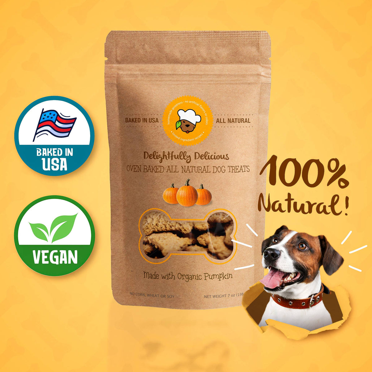 Delightfully Delicious Organic Pumpkin Dog Treats, 8 oz Bag, Pack of 12