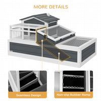 3-Room Tortoise Habitat House w/ Balcony & 2 Stories, 44" x 25.5" x 23", Gray