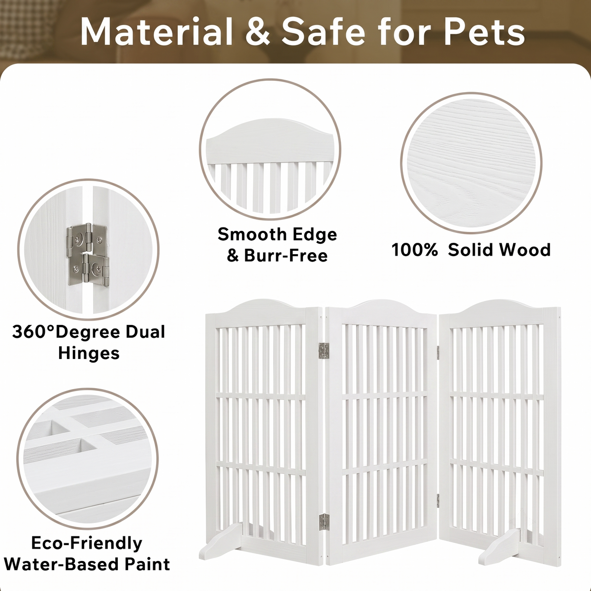 Wooden Freestanding Foldable Pet Gate for Dogs, 30 inch 3 Panels Step Over Fence, Dog Gate for The House, Doorway