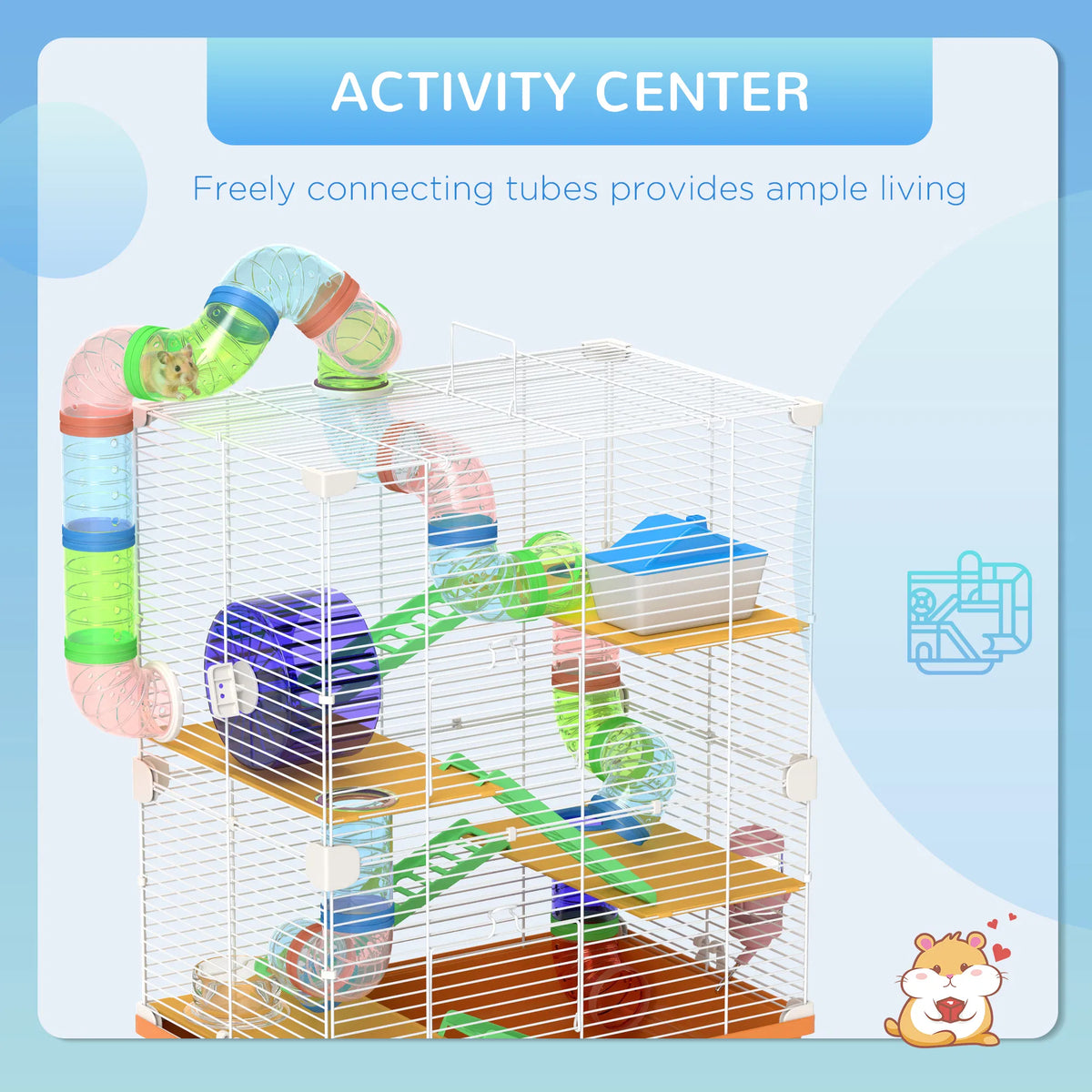 5 Tiers Hamster Cage Portable with Exercise Wheels Play Tube Water Bottle Dishes House Ladder for Gerbils, Orange