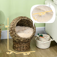 Handwoven Elevated Cat Bed with Soft Cushion & Egg Chair Shape, Basket Bed Kitty House with Stand, Raised Wicker House f
