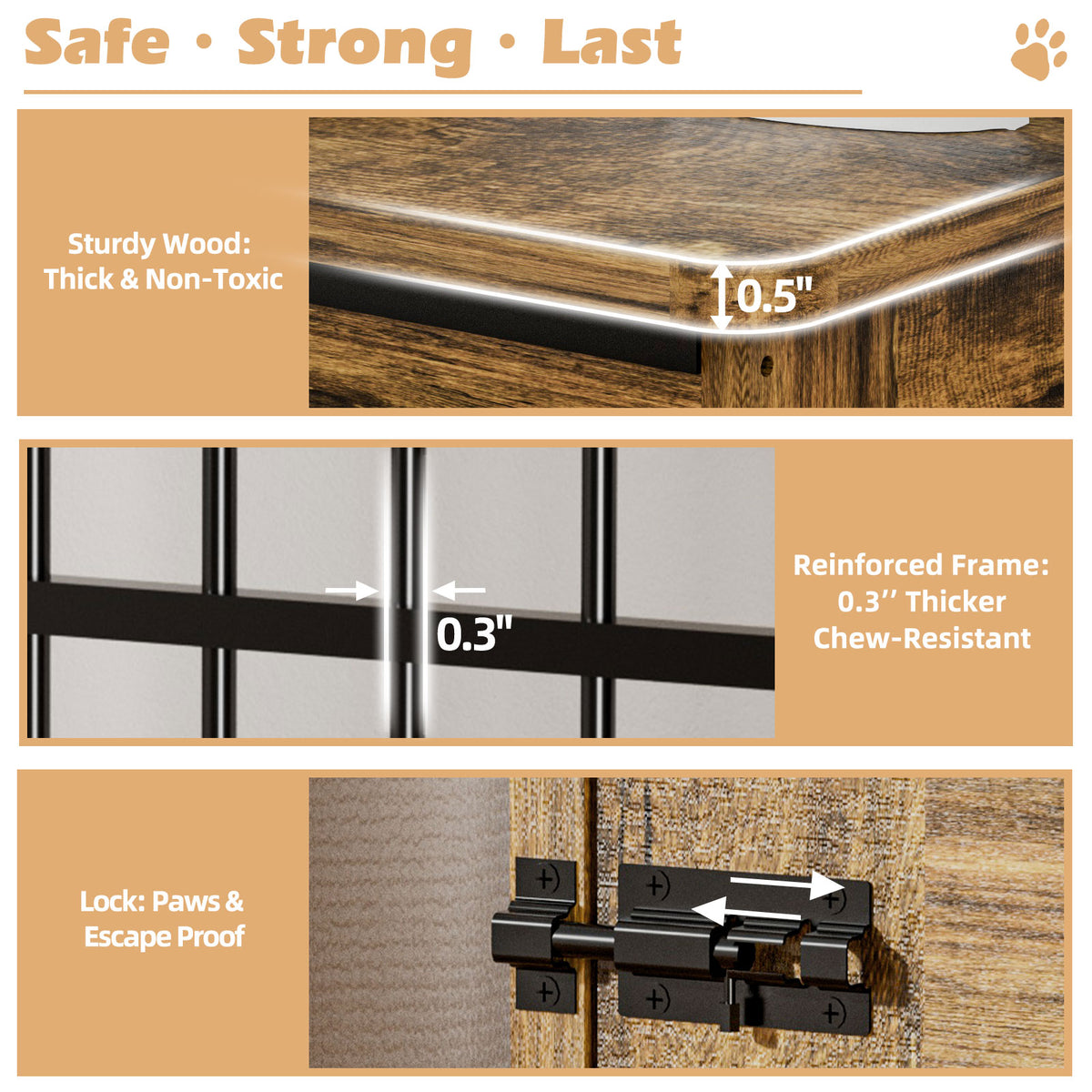46in Large Dog Crate Furniture, Double Door Wooden Indoor Dog Kennel Furniture, Decorative Pet Cage End Table With Wheel