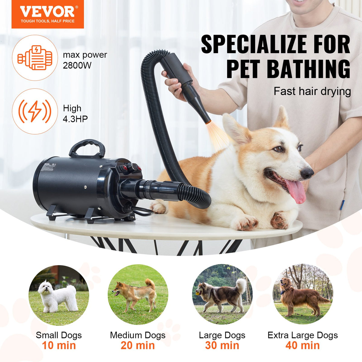 Dog Dryer, 2800W/4.3HP Dog Blow Dryer, Pet Grooming Dryer With Adjustable Speed And Temperature Control, Pet Hair Dryer 