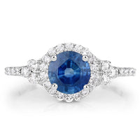 1.34 Carat Genuine Blue Sapphire and White Diamond 14K White Gold Ring