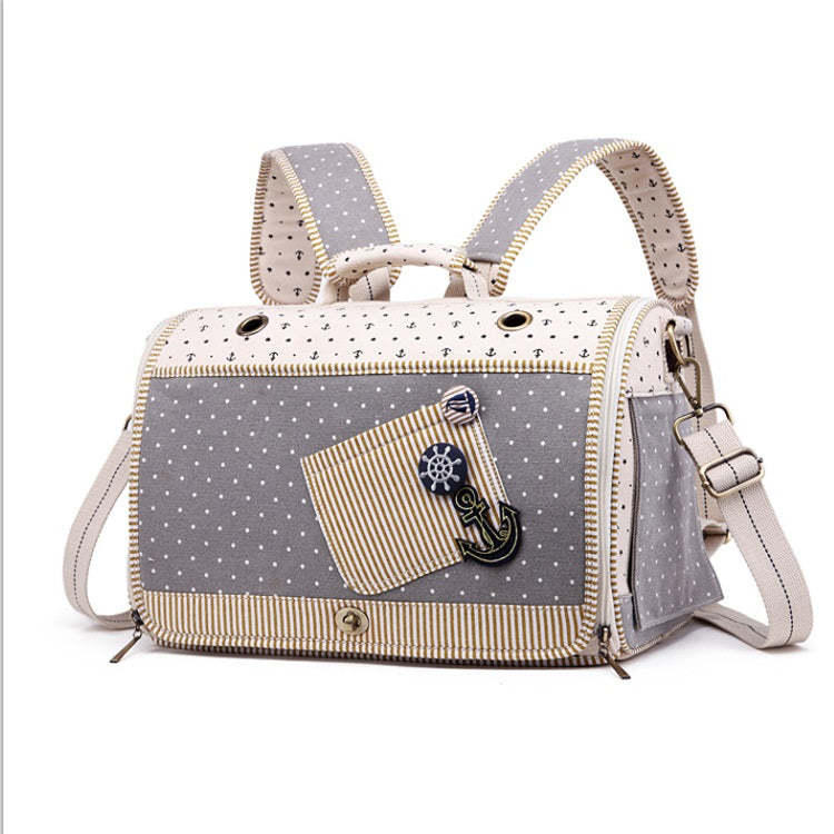 Pet Carrier Bag & Backpack – Nautical Style, Breathable Linen-Pet Carriers & Travel-BIG FRENCHIES-Jane's Pet Boutique