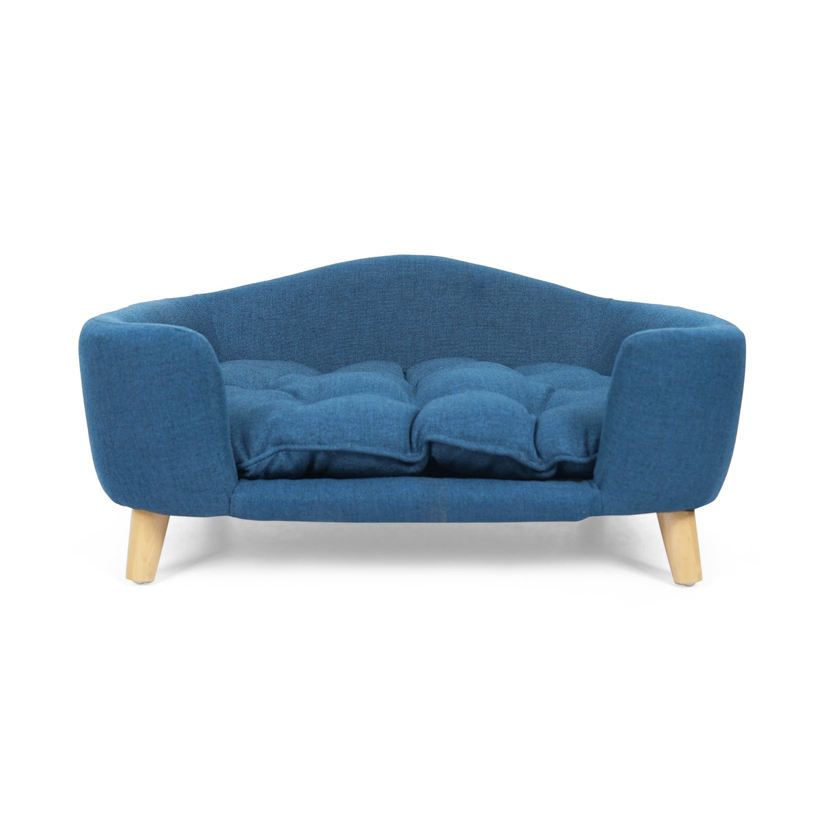 Elevated Dog Bed Frame for Small Dog, Fabric Pet Couch Bed with Rubber Wood Legs and Supportive Foam, Navy Blue, Easy As