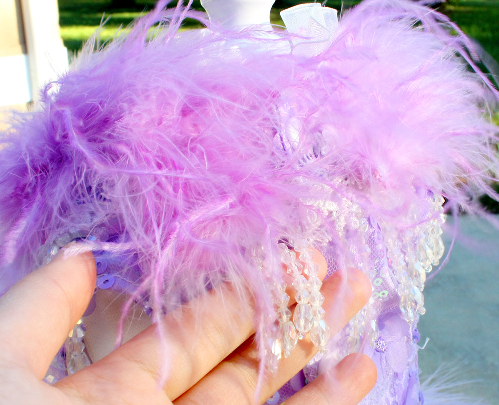Luxury Lavender Feather Pet Wedding Gown Handmade Crystal Dog Bridal Dress Floor Length Couture Princess Wedding Outfit