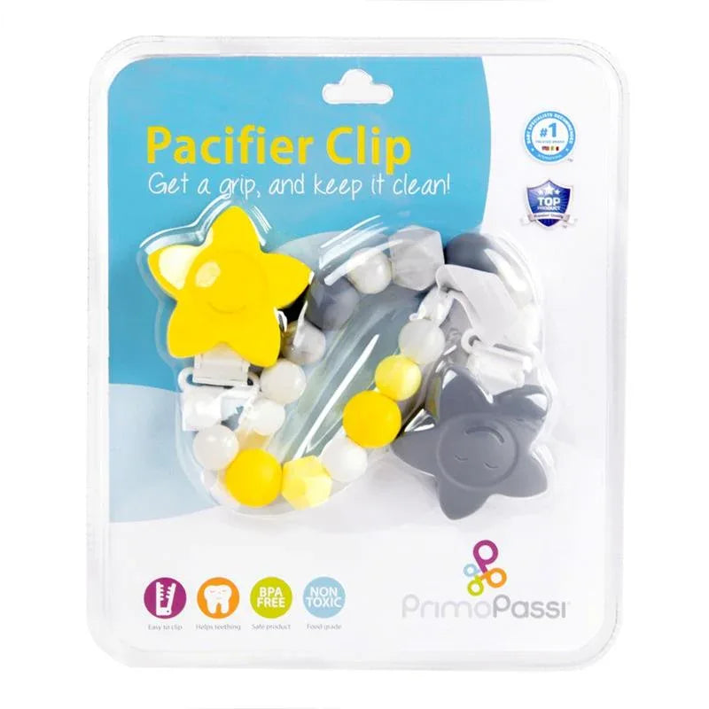 Primo Passi 3-in-1 Silicone Pacifier Clip in Grey and Yellow - BIG FRENCHIES
