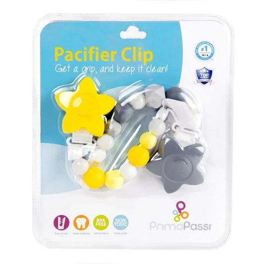 Primo Passi 3-in-1 Silicone Pacifier Clip in Grey and Yellow - BIG FRENCHIES
