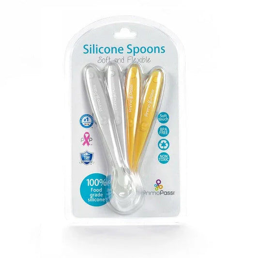 Primo Passi - Silicone Spoon, 4PK, Grey and Yellow - BIG FRENCHIES