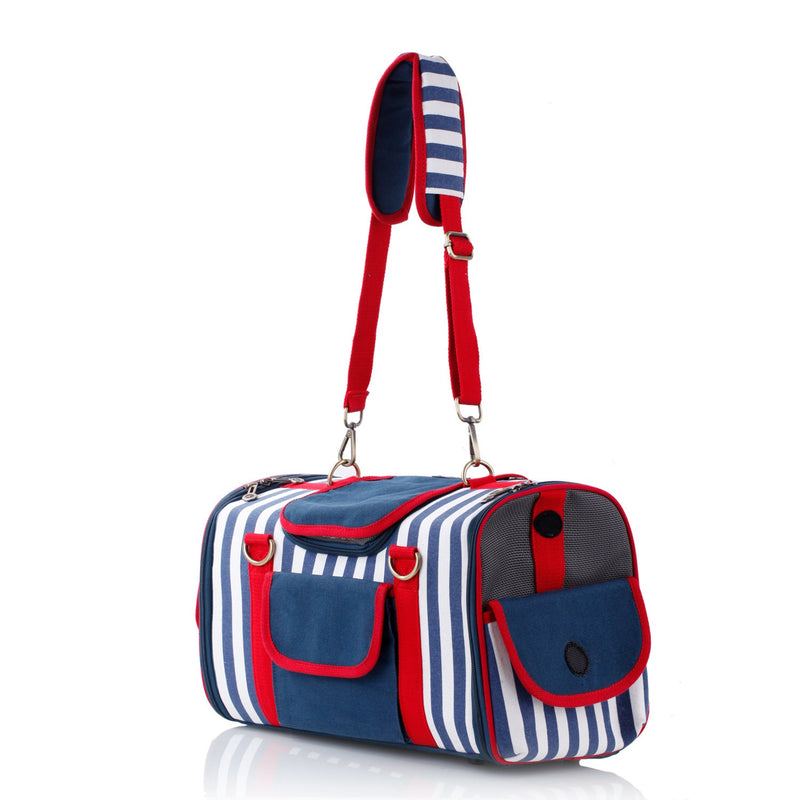 Striped Pet Carrier Bag Canvas Travel Tote with Breathable Mesh-Pet Carriers & Travel-BIG FRENCHIES-Jane's Pet Boutique