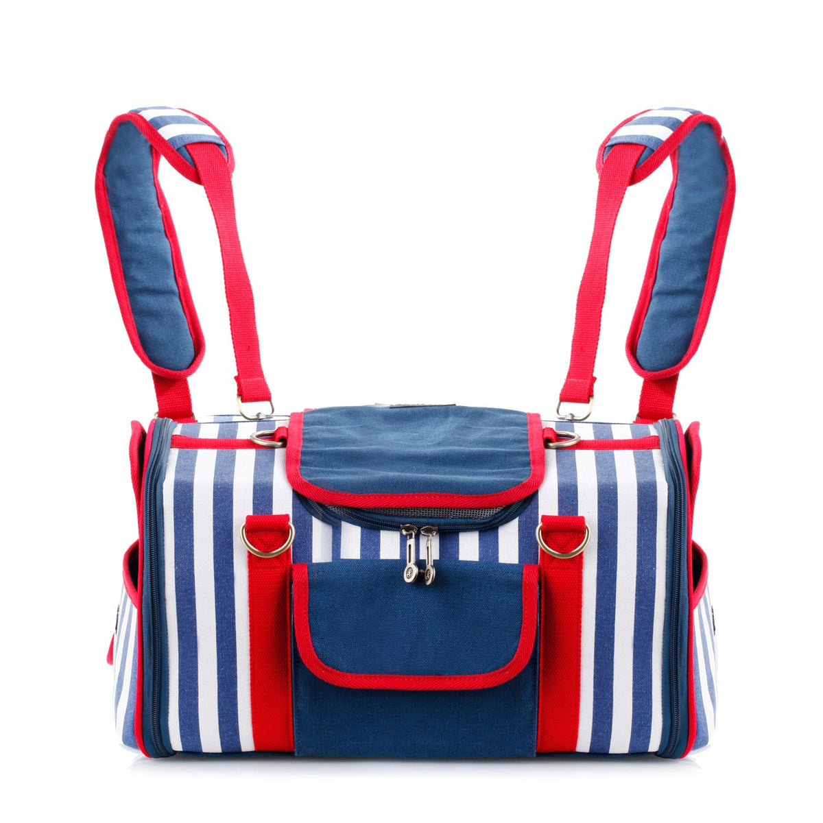 Striped Pet Carrier Bag Canvas Travel Tote with Breathable Mesh-Pet Carriers & Travel-BIG FRENCHIES-Jane's Pet Boutique
