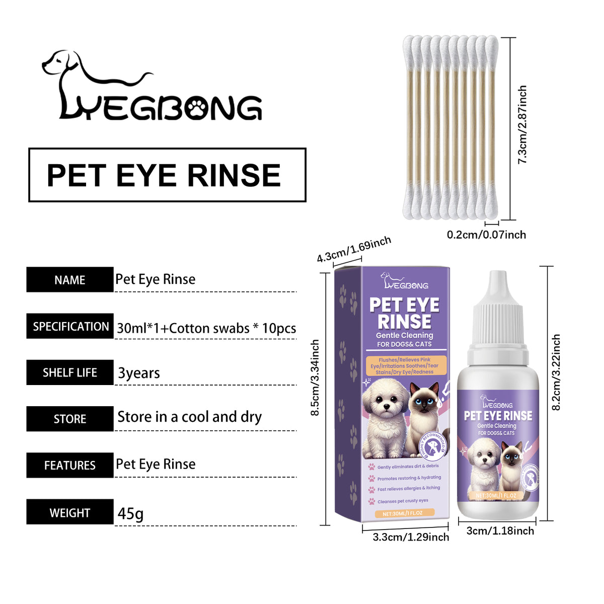 Pet Eye Rinse For Dogs & Cats, Gentle Eye Cleaner Solution With Hyaluronic Acid, Honeysuckle Extract & Taurine, Tear Sta