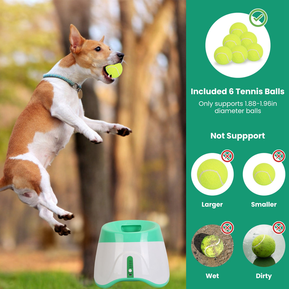1Pc Automatic Dog Ball Launcher Toy Included 6 Tennis Balls Dog With 3 Adjustable Launch Distance Interactive Ball Throw