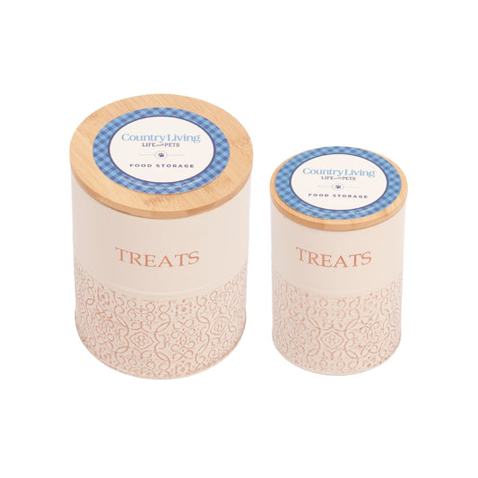 Country Living Dog Treat Canisters - Set of 2 Carbon Steel Jars with Bamboo Lids – White Swan - BIG FRENCHIES
