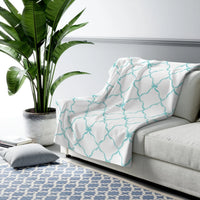 Three Bees Trellis Bow Cozy Sherpa Fleece Blanket - Aqua - BIG FRENCHIES