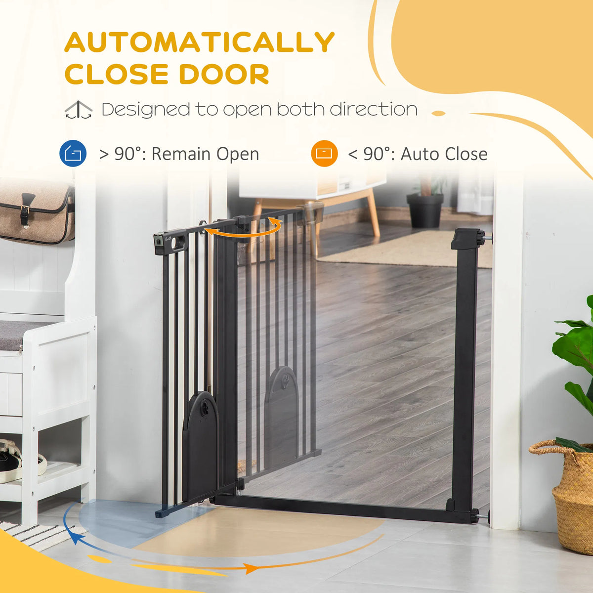 30"-32" Extra Wide Pet Gate Barrier with Small Door, 30"H Dog Gate with Safety Gate Barrier, Stair Pressure Fit, Black