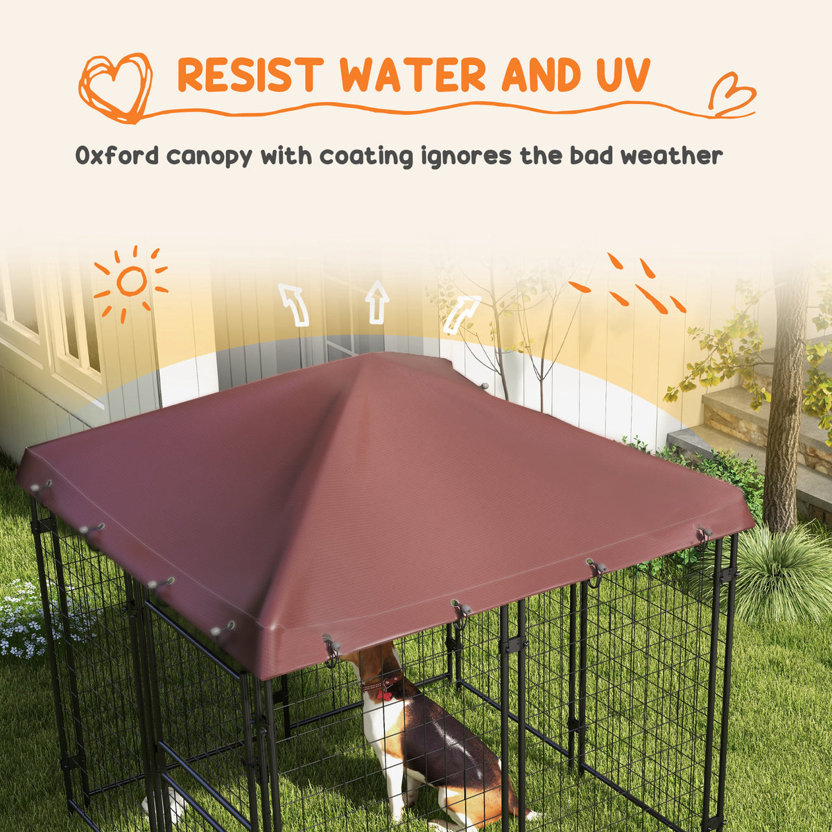 4.6 x 4.6 x 5 Dog Kennel Outdoor with Waterproof Canopy, Large Door