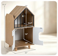 Natural & White Hidden Cat Litter Box Furniture, Elevated Cat Lounge Top Enclosed Cat Washroom Cabinet with Raised Legs 