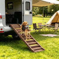 Brown Portable Dog Ramp Foldable Stairs for Medium Small Dogs to Get on Car Truck SUV