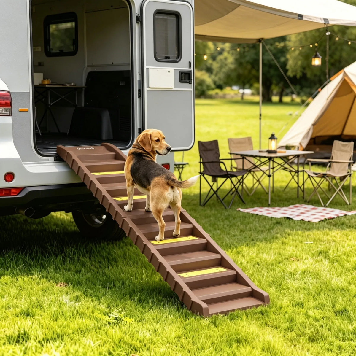 Brown Portable Dog Ramp Foldable Stairs for Medium Small Dogs to Get on Car Truck SUV