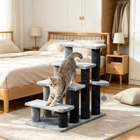 Cat Tree Tower with Cat Stair Steps, Scratching Post and Hanging Play Ball, for High Bed, Sofa, Indoor and Outdoor