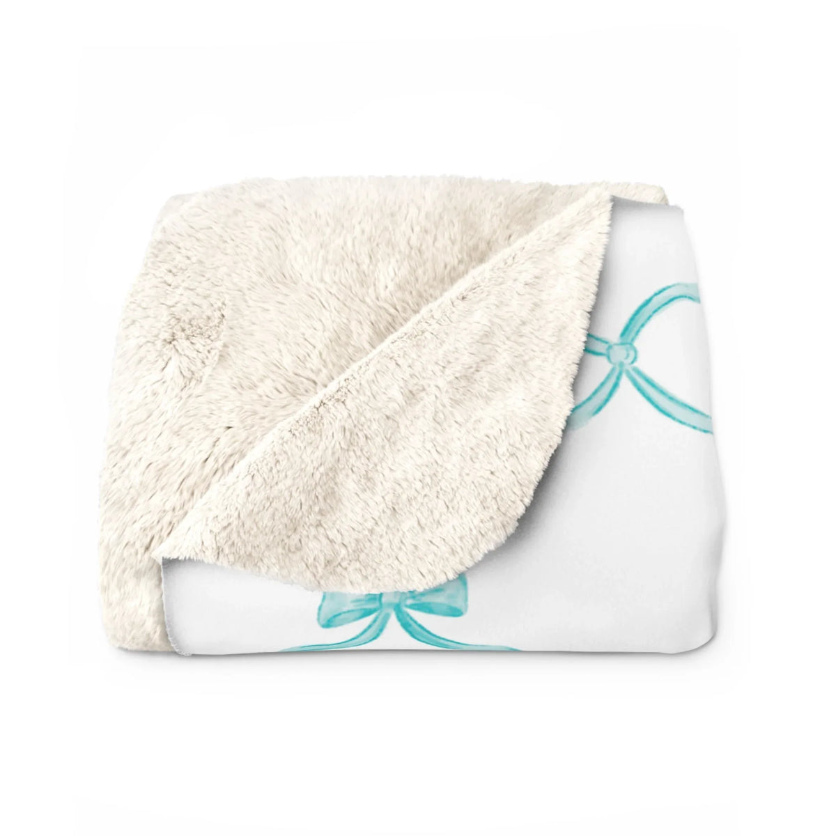 Three Bees Trellis Bow Cozy Sherpa Fleece Blanket - Aqua - BIG FRENCHIES