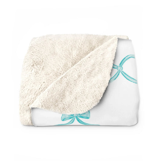 Three Bees Trellis Bow Cozy Sherpa Fleece Blanket - Aqua - BIG FRENCHIES