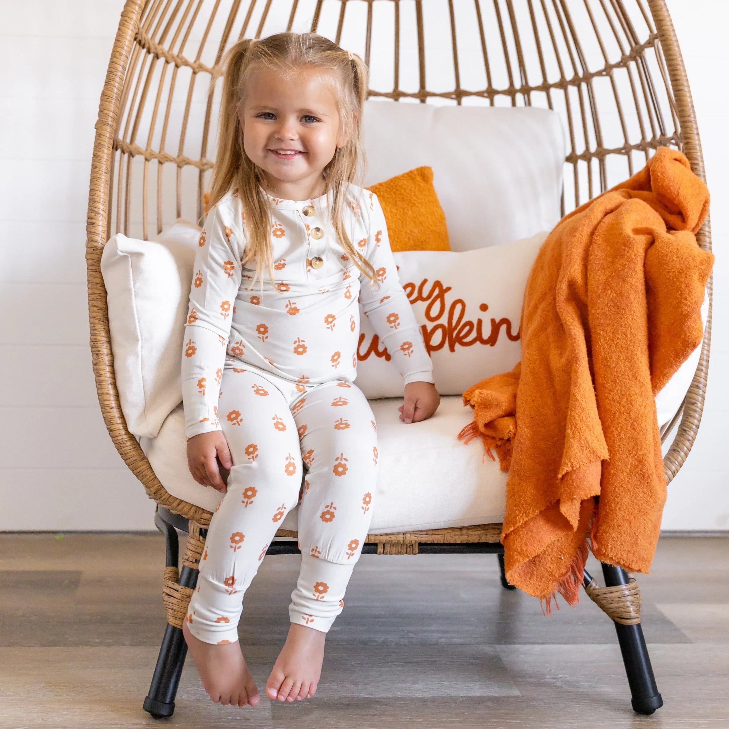 Orange Posie 2pc Bamboo Pajamas for Kids - Sizes Newborn & Up! - BIG FRENCHIES