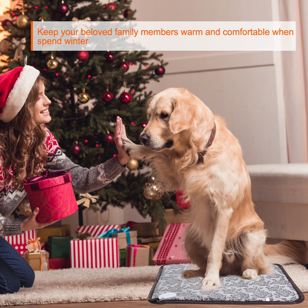 1Pc Pet Heating Pad Dog Cat Electric Heating Mat Waterproof Adjustable Warming Blanket With Chew Resistant Steel Cord Ca