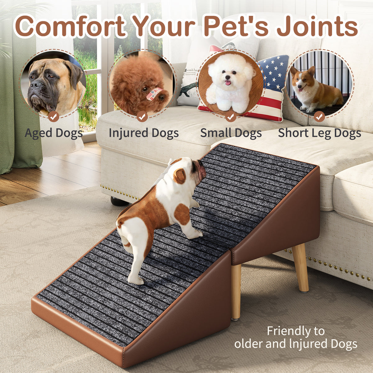 3-in-1 Dog Ramp 18.89"×17.91"×20.08" with Storage – Pet Stairs for Senior & Injured Dogs & Cats, Hidden Storage Footstoo