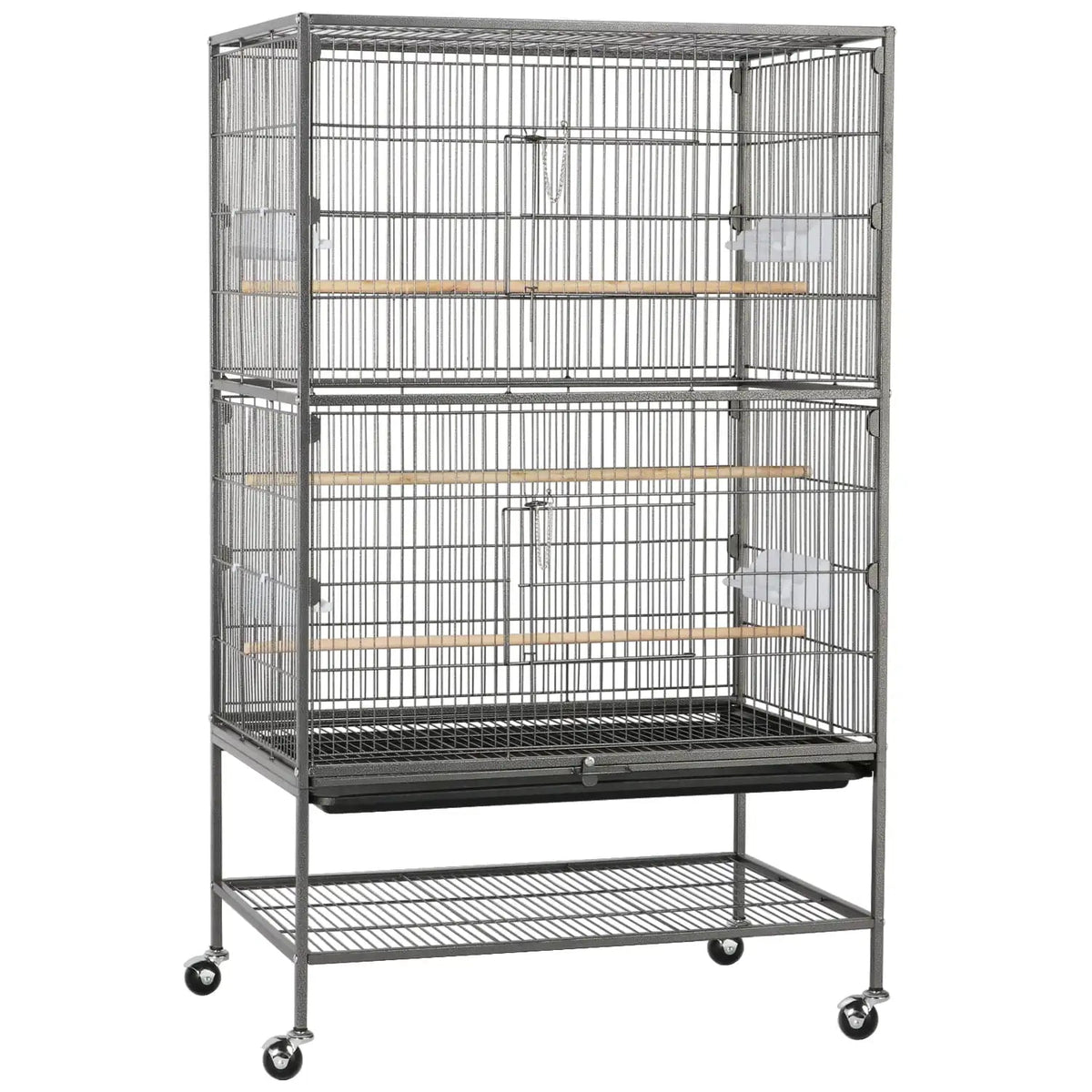Metal 52-Inch Large Rolling Bird Cage with 3 Perches 4 Feeders - BIG FRENCHIES
