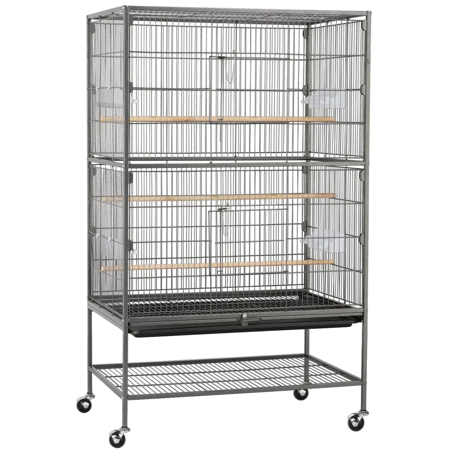 Metal 52-Inch Large Rolling Bird Cage with 3 Perches 4 Feeders - BIG FRENCHIES