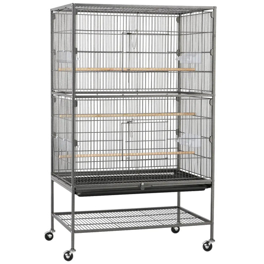 Metal 52-Inch Large Rolling Bird Cage with 3 Perches 4 Feeders - BIG FRENCHIES