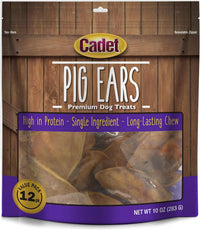 Cadet Natural Pig Ears for Dogs 100% Pork Oven Roasted Dental Chews 12 Pack